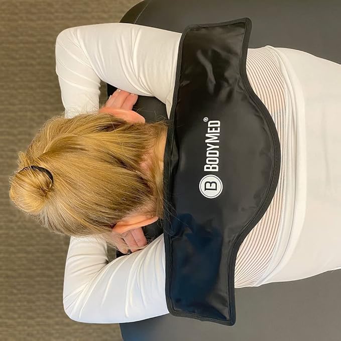 BodyMed Reusable Gel Ice Pack Cold Compress (2-Pack) for Neck - Professional Grade Cold Therapy for Injuries, Aches, Swelling, Bruises, Sprains - 21 in. x 6 in. (Neck Contour)