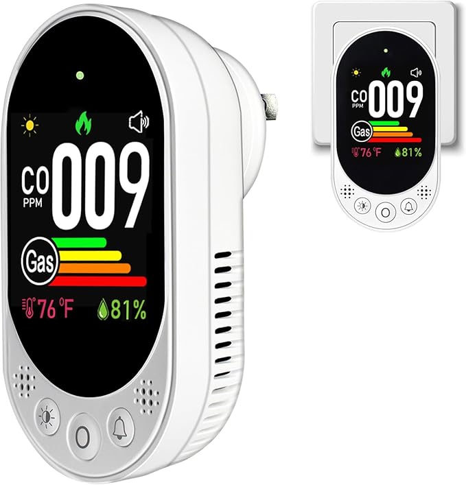 Plug-in Combination air Detector, 4 in 1 Combination Natural Gas and Carbon Monoxide Detector, detects CO, Gas,and Humidity Values. for Home, Bedroom, Kitchen, RV, 1 Pack