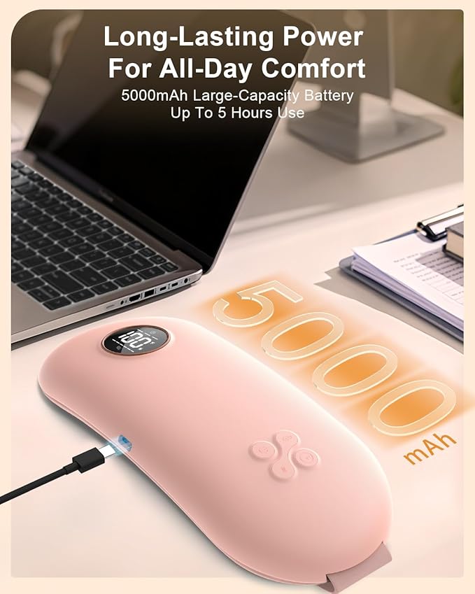 NOWWISH Upgraded Graphene Heating Pad for Period Cramps Pain Relief, Portable Electric Cordless Menstrual Heating Pad with 6 Heat Levels 6 Massage Modes 3 Timer, Easter Gifts for Women Girls, Pink