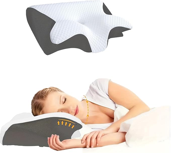 Sleep Apnea Pillow, Airway Pro Cervical Pillow for Neck Pain Relief, Orthopedic Memory Foam Neck Support Pillow for Side, Back & Stomach Sleepers, Anti-Snore Ergonomic Contour Pillow (Grey)