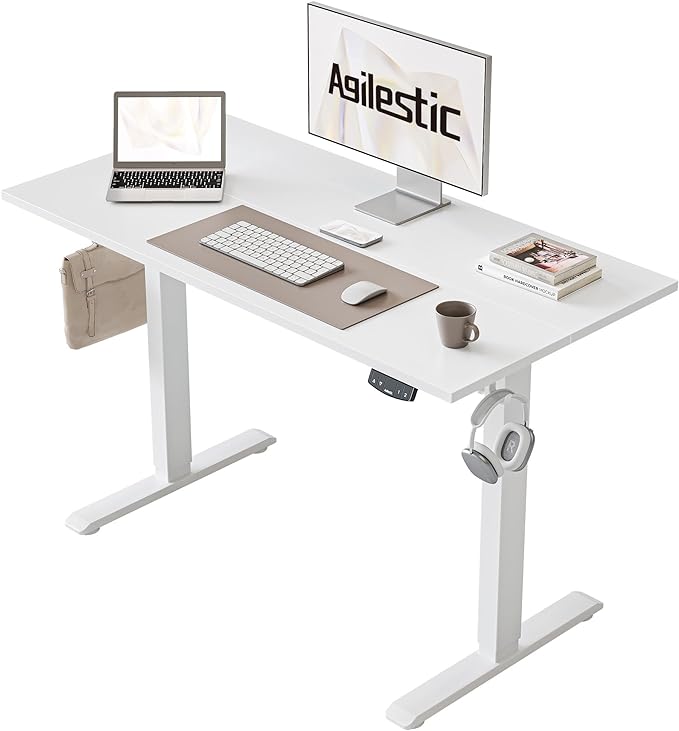 Agilestic Electric Standing Desk, 40 x 24 Inches Height Adjustable Desk, Sit Stand up for Work Office Home, Ergonomic Rising Computer Table with Memory Preset, White