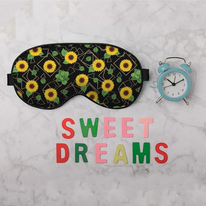 Sunflower Sleep Mask Eye Mask Yellow Sunflowers Flower Golden Geometric Sleep Mask Light Blocking Adjustable Smooth Soft Eye Masks for Women Deep Rest Travel