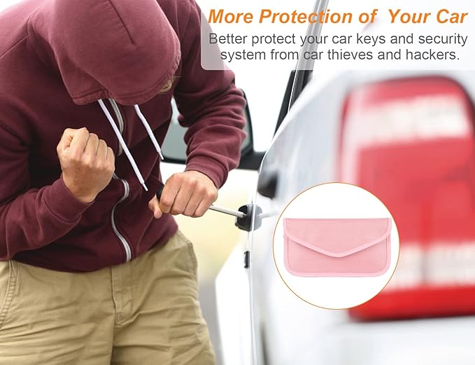 Faraday Key Fob Protector (2 Pack), Premium Faraday Bag/Pouch, Car Key Signal Blocker, Signal Blocking Bag for Cell Phone Privacy P (Pink)