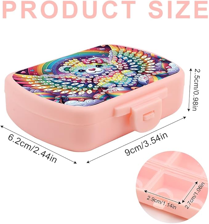C'eitura 2pcs DIY Mandala & Bear Diamond Art Painting Pink Pill Organizer with 6 Lid Detachable Compartments, Fun DIY Craft Project for Adults, Elegant Pill Case for Purse & Travel
