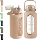 Glass Water Bottle with Straw and Handle Lid Half Gallon Motivational Glass Bottle with Silicone Sleeve and Time Marker Large Reusable Sports Water Jug for Gym Home Workout