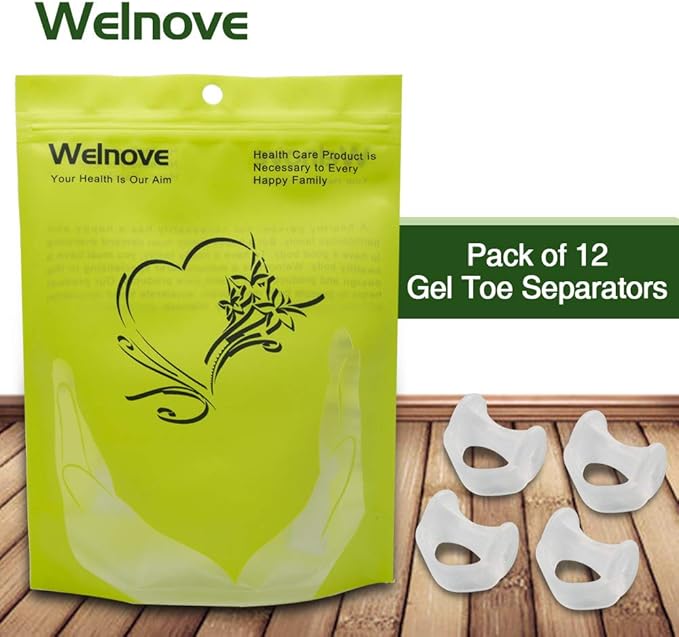 Welnove Gel Toe Separator, Pinky Toe Spacers, Little Toe Cushions, Small Toe Sleeves for Preventing Rubbing & Reducing Pressure (Pack of 12, Transparent)