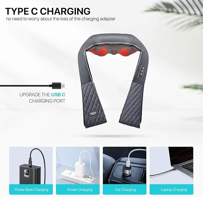 ALLJOY Cordless Shiatsu Neck Massager with Heat – Rechargeable Massager for Neck and Shoulder Pain with 8 Deep Kneading Nodes, Back Massager for Home Office Outdoor - Gifts for Mom Dad Men Women