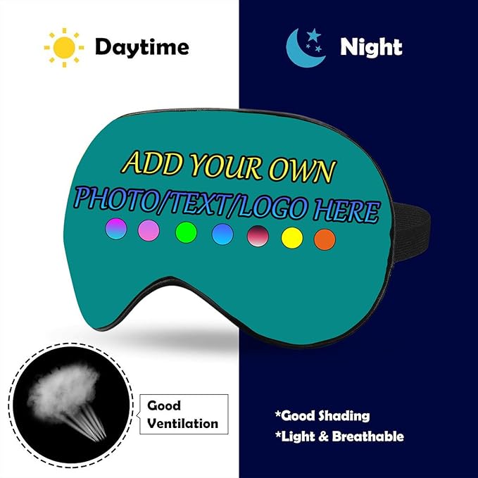 Personalized Eye Mask, Custom Eyeshade Blindfold Add Your Design Image Text Customized Eye Cover with Adjustable Strap for Sleeping Travel Work Naps Blocks Light, Turquoise