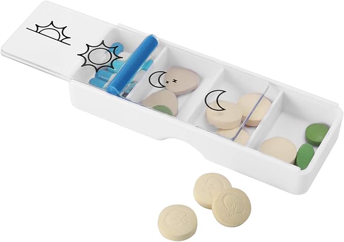 Remedic Daily Pill Dispenser BPA-Free Large Clear Compartments Travel Medicine Organizer Case with Slide Open 4-Times-a-Day Vitamins Supplements Holder Gift Set Include Leather Sleeve…