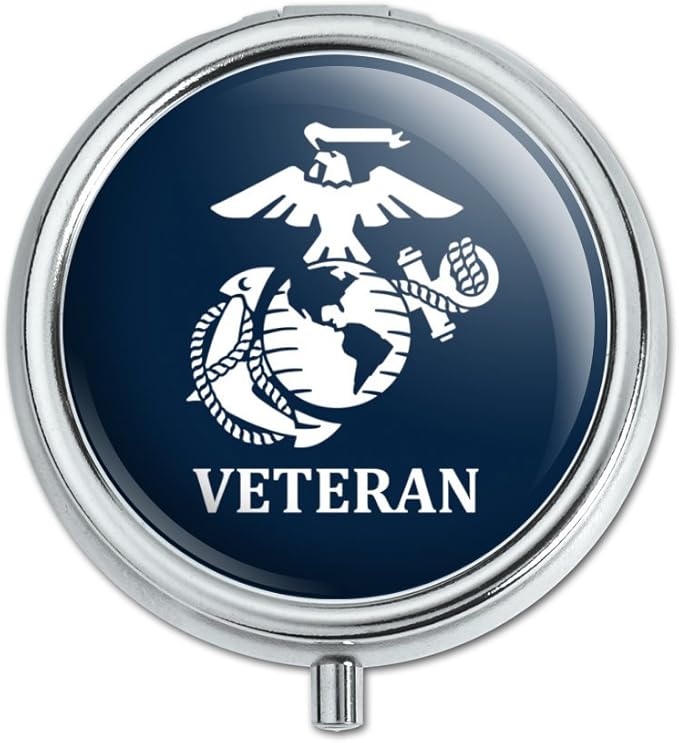 Veteran USMC Marine Corps White on Blue Officially Licensed Pill Case Trinket Gift Box