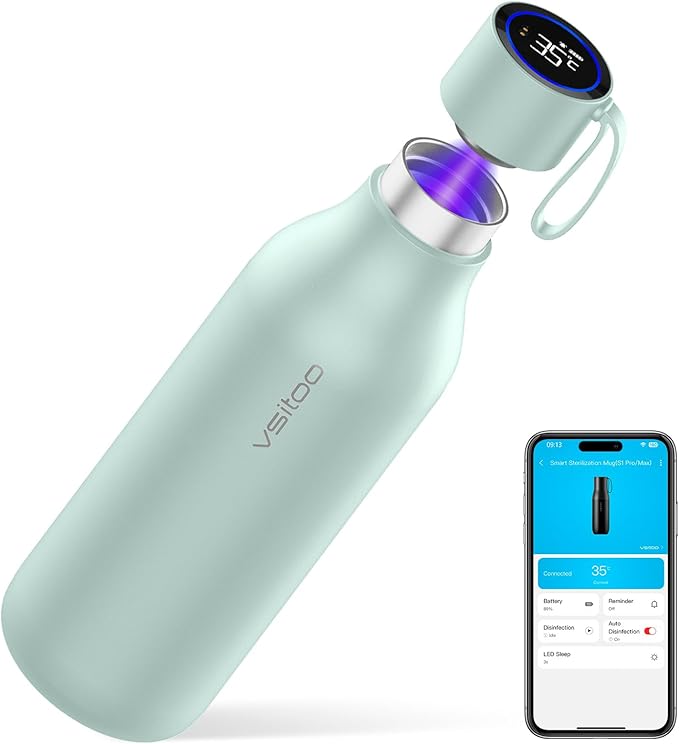 VSITOO 33oz Smart Self-Cleaning Water Bottle，Large Insulated Stainless Steel Bottle with AI Self-Clean, 30-Day Battery & Magnetic Charging for Outdoor Travel, Gym or Office, Blue
