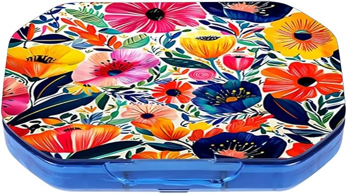 This Portable Bohemian Style Flower Pattern 6 Compartment Pill Box Can Be Placed in A Pocket Or Wallet to Store Vitamins, Medicines Health Supplements Other Medications.