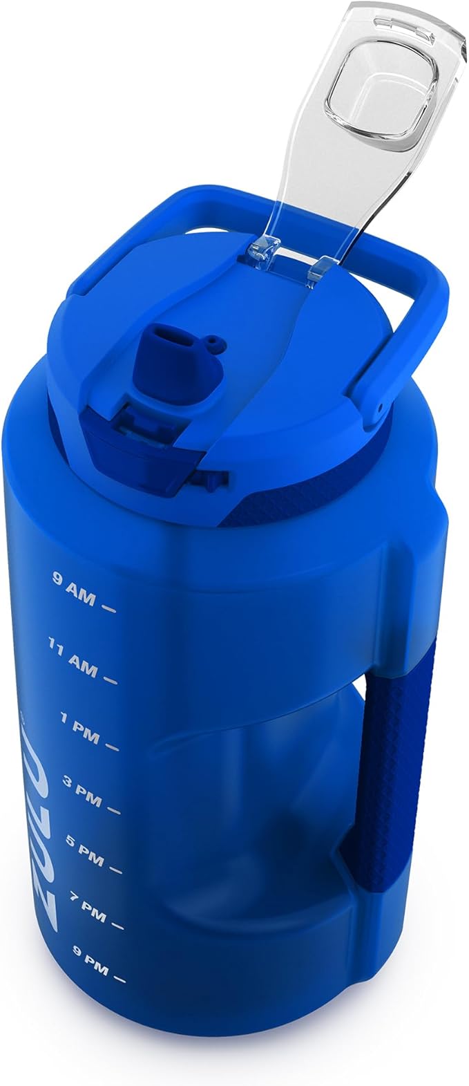 ZULU Goals 128oz Half Gallon Plastic Water Bottle with Straw and Time Marker | Large Reusable Jug with Handle and Leak Proof Lid for All Day Hydration, Gym and Outdoors, Gift Ready, Royal Blue