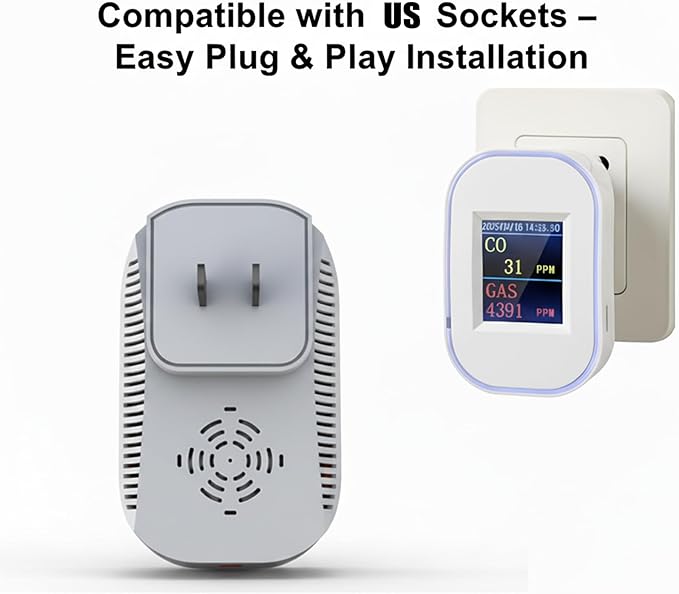 WiFi Carbon Monoxide & Natural Gas Detector Plug-in, 2-in-1 Gas and Carbon Monoxide Detector, Smart CO Detector Plug in & Combustible Gas Leak Detector for Home, RV, Kitchen – Supports 2.4 GHz WiFi
