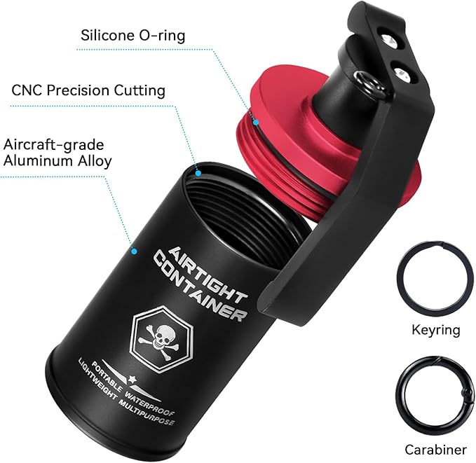 Tactical Pill Case, Durable Aluminum Small Pill Holder with Keychain, Airtight & Waterproof Vitamin Container for EDC, Travel, Outdoor - Red