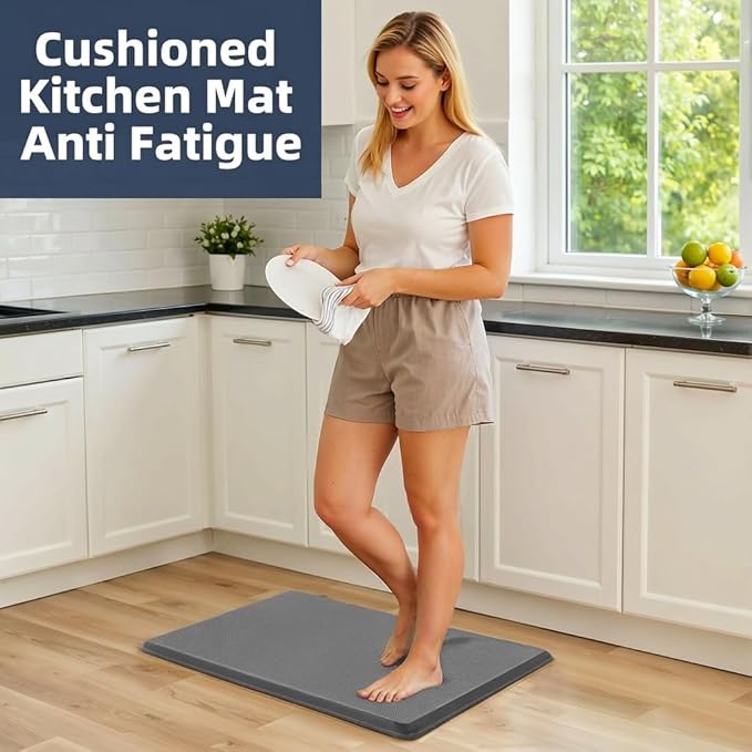 Kitchen Mat Cushioned Anti Fatigue, 0.75" Waterproof,Non Slip Kitchen Rugs, Memory Foam Comfort Mat for Standing at Home,Office,Sink,Laundry(20"x39" Grey)