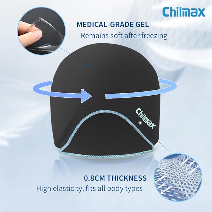 Migraine Relief Cap,Full Head Ice Hat Hot & Cold Gel Compress Pack with Face and Eye Mask,Headache Ice Pack Head Wrap for Hangover, Fever, Puffy Eyes,Tension, Sinus, Stress Relief (Black)