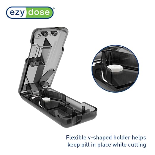 EZY DOSE Pill Cutter and Splitter with Dispenser, Safely Cuts Large, Small and Tiny Pills, Vitamins, Tablets in Half, Accurate and Easy Cutting, Stainless Steel Blade, Travel Sized, Black, BPA Free