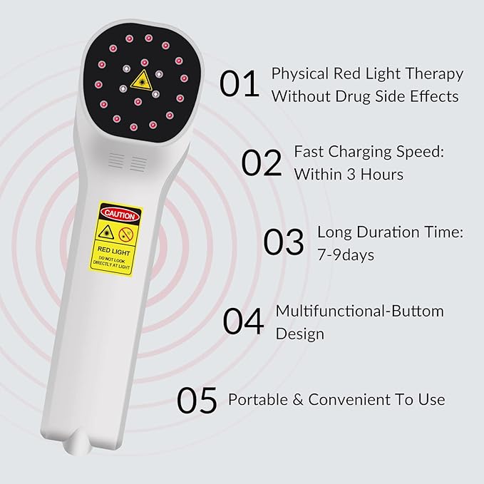 Red Light Therapy Device - 4x808nm+16x650nm Near Infrared Light Therapy for Joint Muscle Pain Relief, Handheld Infrared Therapy for Body, Knee, Shoulder, Back, Dog, Cat, Horse, White
