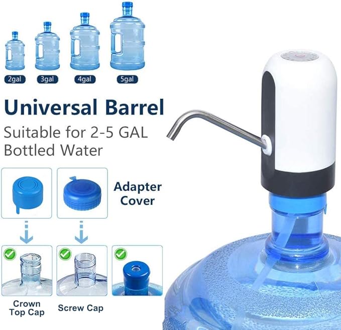 Water Pump for 5 Gallon Jug, CHIVENIDO Drinking Water Pump Water Jug Dispenser USB Charging Water Dispenser with Non Spill Caps for Universal 2-5 Gallon Bottle