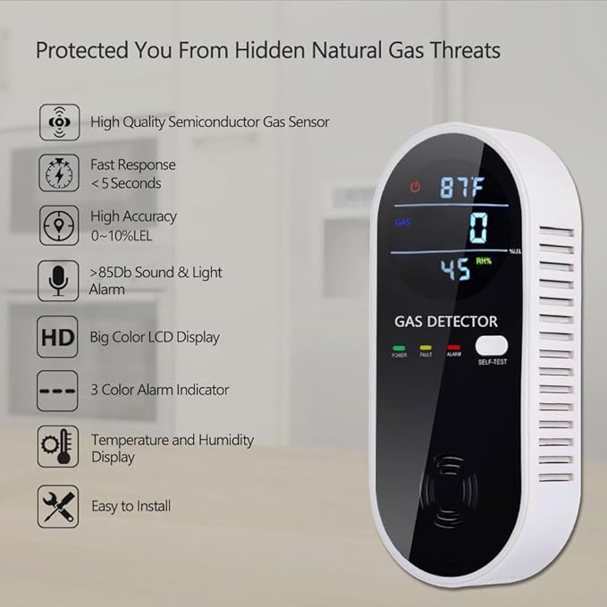 2 Packs Gas Detector & Alarm, KH Alert 3 in 1 Natural Gas Detectors & Propane Gas Detectors for Home & RV, Combustible Gas Leak Detector Monitor for LNG, LPG, Methane
