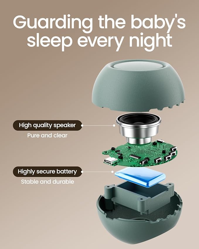 2026 Mom's Choice Awards, Portable Sound Machine for Baby Adult, AI Cry Detection, 18 Soothing Sound, Bluetooth Rechargeable White Noise Machine for Home Office Travel, Nursery Light, Cyan