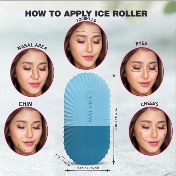 Ice Roller for Face & Eyes – Facial Ice Roller for Under Eye Puffiness, Reusable Silicone Ice Face Roller Massager for Skin Tightening, Pore Shrinking & Cooling Skincare Tool (Blue)