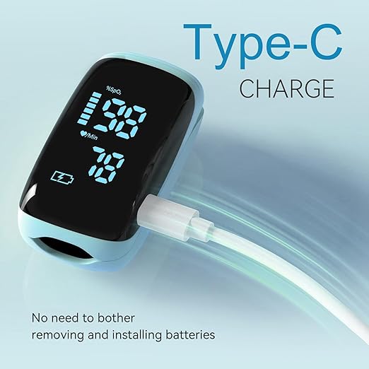 Fingertip Pulse Oximeter, Portable Rechargeable Oximeter Instant SpO2 & Accurate Heart Rate Reading for Adults, Includes Protective Silicone Cover (Blue)