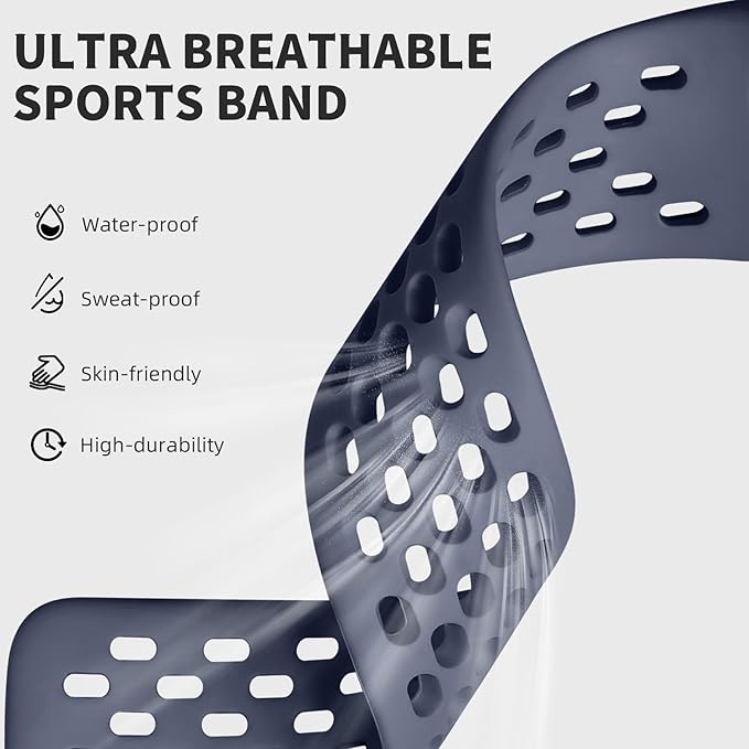 Getino Compatible with Fitbit Charge 5 Bands/Charge 6 Bands for Women Men, Breathable Replacement Sport Strap Adjustable Wristbands for Fitbit Charge 5/ Charge 6 Advanced Fitness Tracker, Blue Grey
