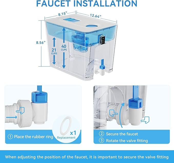 Water Filter Dispenser for Tap and Drinking Water with 1 Filter, 40-Cup Capacity 200-Gallon Long-Life, BPA Free,Removes Fluoride, Chlorine, Lead, Forever Chemicals
