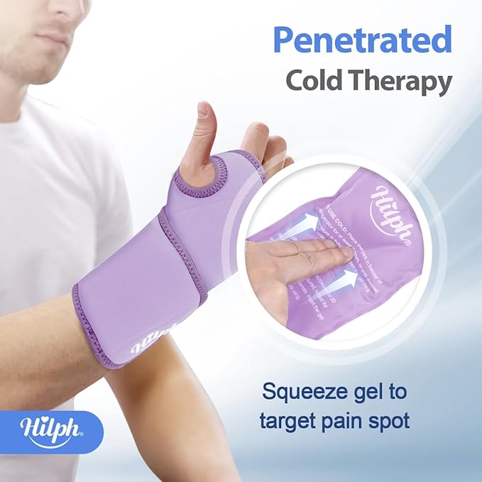 Hilph Wrist Ice Pack Wrap for Carpal Tunnel Relief, Reusable Wrist Brace with Gel Pack Hot Cold Compression for Hand Injuries, Rheumatoid, Tendonitis, Swelling, Surgery Gift for Men Women, Purple