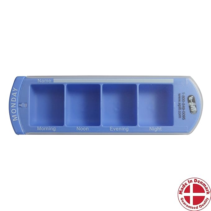 e-Pill 4 Times a Day x 7 Day Large Weekly Pill Organizer, Vitamin and Medicine Pill Box - with Discreet Case and Pill Reminder