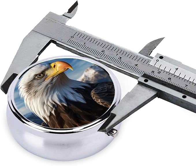Pill Box 3 Compartment Medicine Pill Organizer American Bald Eagle Round Pill Case for Purse & Pocket Travel Pillbox Portable Metal Medicine Vitamin Fish Oil Organizer Unique Gift