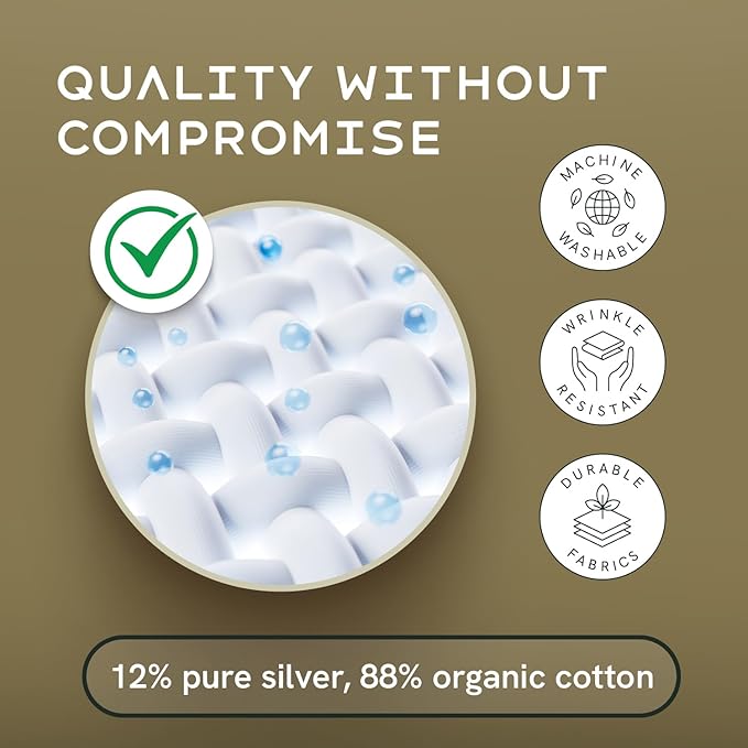 Grounding Sheets King, 12% Pure Silver, Organic Cotton, Cool, Soft, Fitted Earthing Sheets with Deep Pockets, Includes Continuity Tester, Adapter, 2 Cords, Connected Bedding