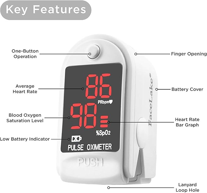 FL400 Pulse Oximeter with Neck/wrist Cord, Carrying Case and Batteries- White
