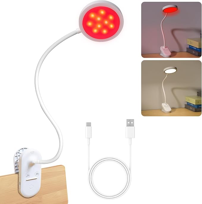 Red Light Therapy 625nm, LED Happy Lamp 4500K, Sleep Aid Lamp Blue Light Blocking Dimmable for Deep Relaxation Travel Meditation and Yoga, Reading (White)