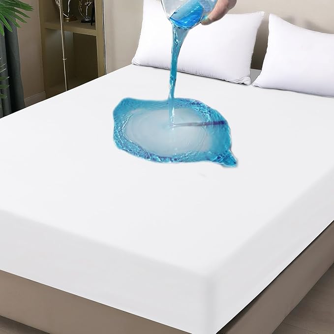 Waterproof Mattress Protector Full, Fitted Sheet Style Breathable Mattress Cover with Deep Pocket Fits Up to 18'', Noiseless Bed Cover for Kids Adults Pets, Machine Washable (White, 54'' X 76'')