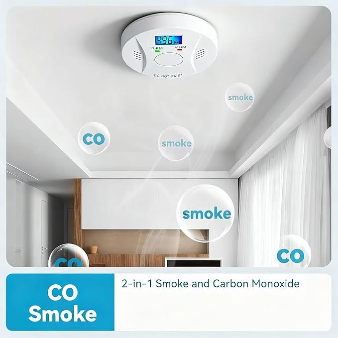 Smoke Detector and Carbon Monoxide Detector Co2 Detector Battery Powered with Test/Reset Button 2 Pack