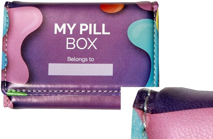 Weekly Pill Box Organizer, 8 Compartments, Portable Travel Pill Case, Folding Cover to Hold Medication, Supplements - Kids/Teen Paint Splash Purple