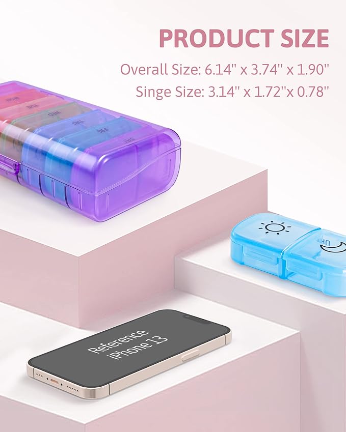 FEATY Weekly Pill Organizer 2 Times a Day with Same-Side Large Opening for Easy Filling & Retrieving, Color Tracking 7 Day AM PM Pill Box with Large BPA Free Pill Case for Vitamins, Fish Oils (Purple)