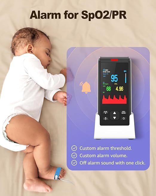 Pulse Oximeter Fingertip Infant Pulse Oximeter Overnight for Kids Handheld Blood Oxygen Saturation Monitor for SpO2 and Pulse Rate Continuous Infant Monitoring Baby Oxygen Monitor & Adult Finger Spot