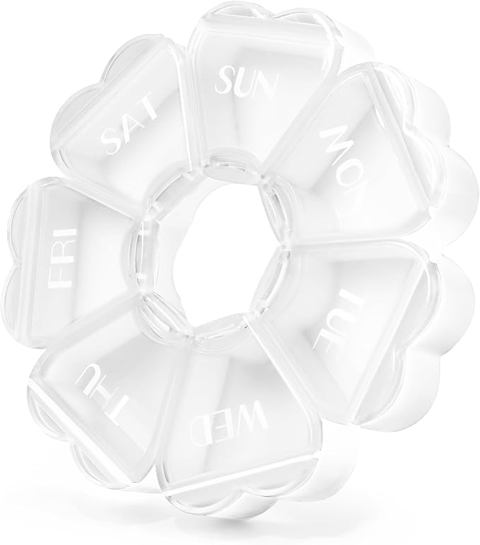 Cute Pill Organizer 7 Day, Color Blocking Weekly Pill Case, Daily Medicine Pill Box with Large Capacity Compartments for Fish Oils/Vitamins/Medication/Supplements (White)