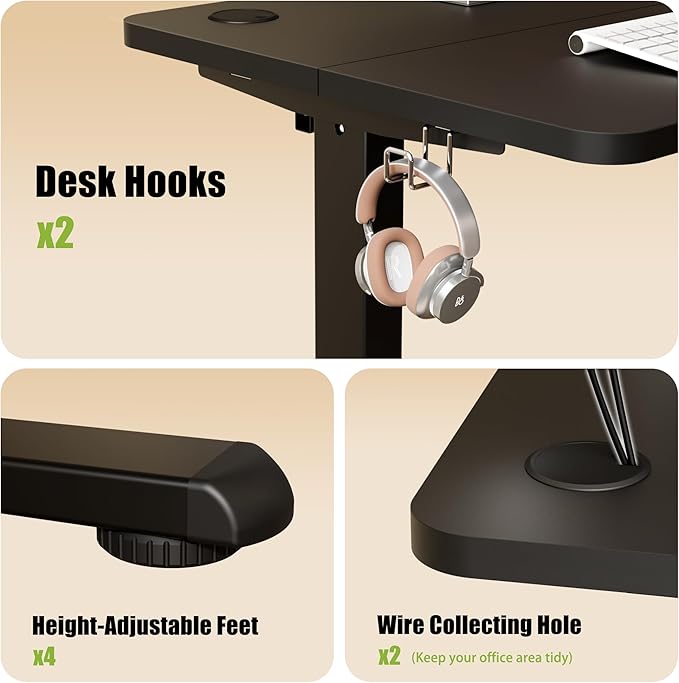 ERGOMAKER Electric Standing Desk, 39.4" x 23.6" Height Adjustable Sit Stand Desk with Splice Board for Home Office, Computer Desk Memory Preset (Black Frame, Black Desktop)