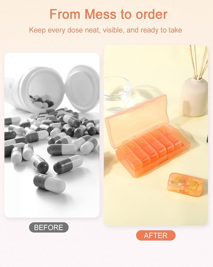 Weekly Medicine Pill Organizer 2X a Day, 7 Day 2 Times a Day Travel Pill Case for Purse, Cute Pill Box for Vitamins, Fish Oils, Supplements (Pink)