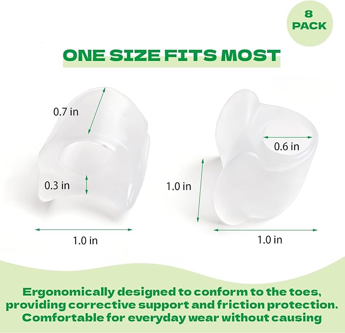 Toe Separators for Women & Men, 12-Pack 1/4" Thick Gel Toe Spacers, Bunion Corrector, for Overlapping Toes/Bunions/Big Toe Alignment/Spacer and Corrector(White)