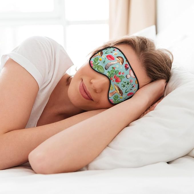 Floral Berry Mushroom Sleep Mask Eye Mask with Adjustable Strap Eye Sleep Shade Cover Blocks Light for Women Men Airplane Travel Nap