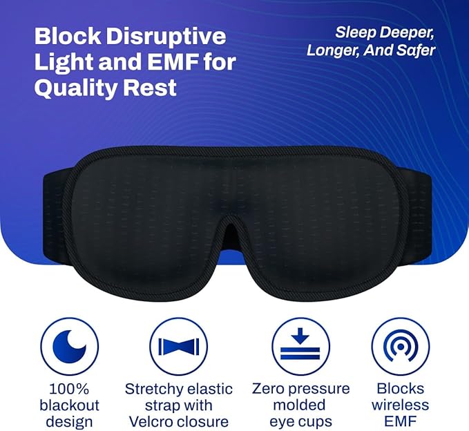 DefenderShield EMF Radiation Protection Sleep Eye Mask - Blackout Molded Design Blocks Out Light & EMF Emissions - Sleep Yoga Travel
