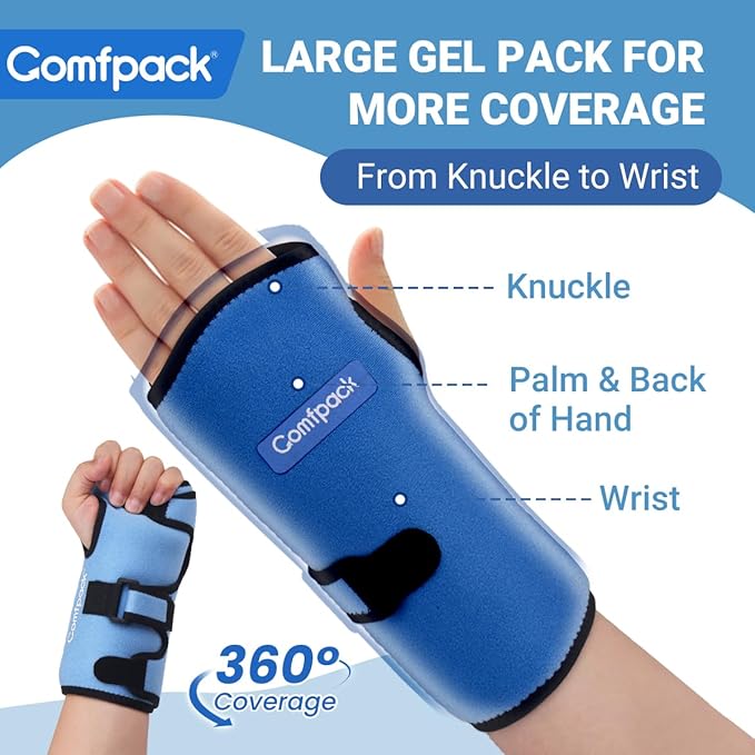 Wrist Ice Pack Wrap for Carpal Tunnel Relief, FSA Eligible, Gel Ice Pack for Injuries Reusable for Hand Pain Relief, Hot Cold Compression Wrist Brace for Surgery Recovery, Gift