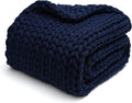 YnM Knitted Weighted Blanket, Hand Made Chunky Knit Weighted Throw Blanket for Sleep, Stress or Home Décor (Navy, 60''x80'' 15lbs), Suit for One Person(~140lb) Use on Twin/Full Bed