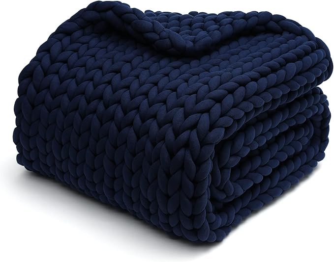 YnM Knitted Weighted Blanket, Hand Made Chunky Knit Weighted Throw Blanket for Sleep, Stress or Home Décor (Navy, 60''x80'' 15lbs), Suit for One Person(~140lb) Use on Twin/Full Bed